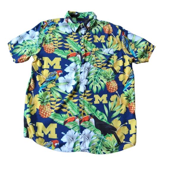 University of Michigan Medium Valiant Hawaiian Short Sleeve Shirt - Picture 1 of 8